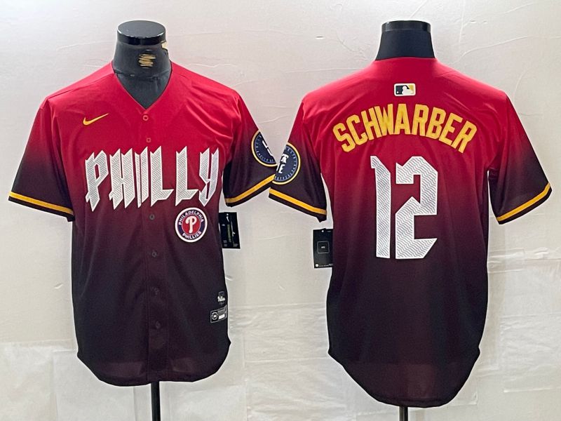 Men Philadelphia Phillies #12 Schwarber Red City Edition Nike 2024 MLB Jersey style 4->->